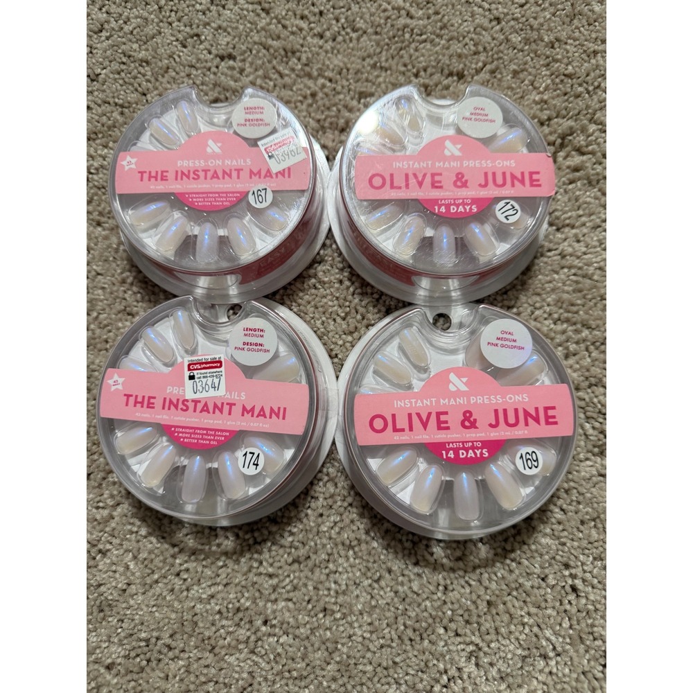Olive & June Pink Goldfish Press On Nails Medium Oval Iridescent 4 Pack Bundle